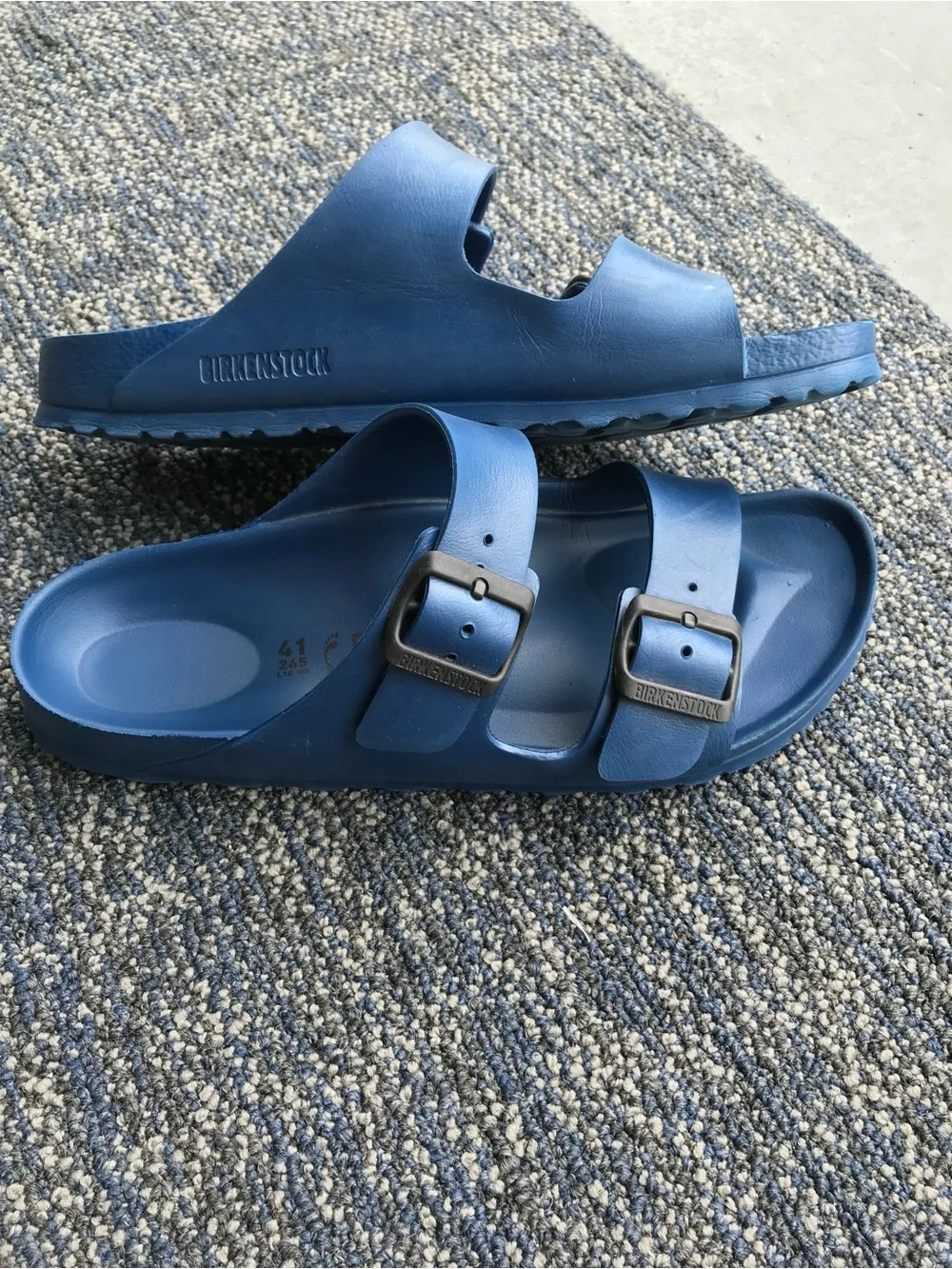 Birkenstock Navy Blue Two-Buckle EVA Slides